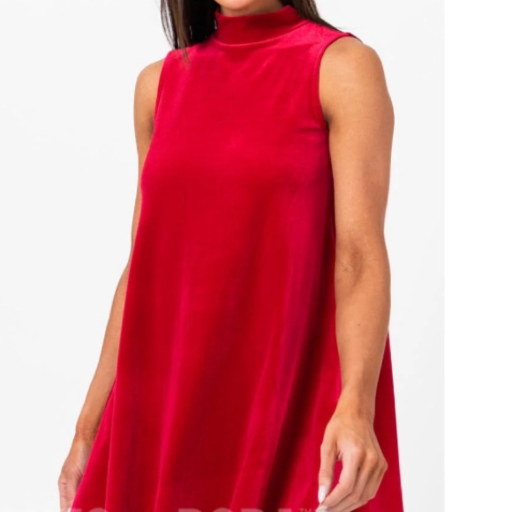 Agnes & Dora Red Velvet Mock Neck Swing Tank Dress Size Medium